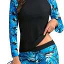 Aqua Eve Women Two Piece Rash Guard Long Sleeve Swimsuit Swim Shirt with Shorts Modest Bathing Suit UPF 50+, M