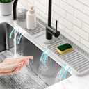 24'' Folding Faucet Mat for Kitchen Sink Splash Guard[7 Slope Fast Self-draining][Snap Lock Fit] Kitchen Sink Faucet Mat Splash Guard Kitchen Sink Area Water Splash Guard Behind Faucet Draining Mat (24" x 5.5", Light Gray)