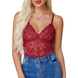 Sexy Teddy Lingerie for Women Lace Bodysuit One Piece Mini Babydoll | Mesh Body suit Sheer Lingerie Hollow out,Unique Crotch,One Piece,V Neck Adjustable straps,Nightwear,Goingt Out,Club (L)