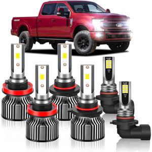 Compatible For Ford F150 2015 2016 2017 2018 2019 2020 2021 2022 2023, High Beam+Low Beam+Fog Light Bulbs Combo, 6500K White, 400% Brightness with Cooling Fan, Plug and Play, Waterproof, Pack of 6