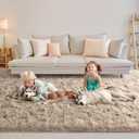 FinRec 5x7 Feet Tan Rugs for Bedroom Living Room, Fluffy Plush Area Rug, Non-Slip High Pile Shaggy Rug for Kids Room Dorm Room Home Decor, Indoor Solid Shag Floor Carpet