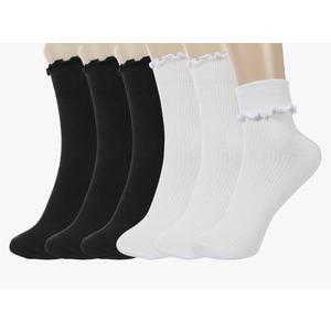 BomKinta Ruffle Socks Women - Turn-Cuff Frilly Sock - Lightweight Cotton Socks 6 pairs 5-10