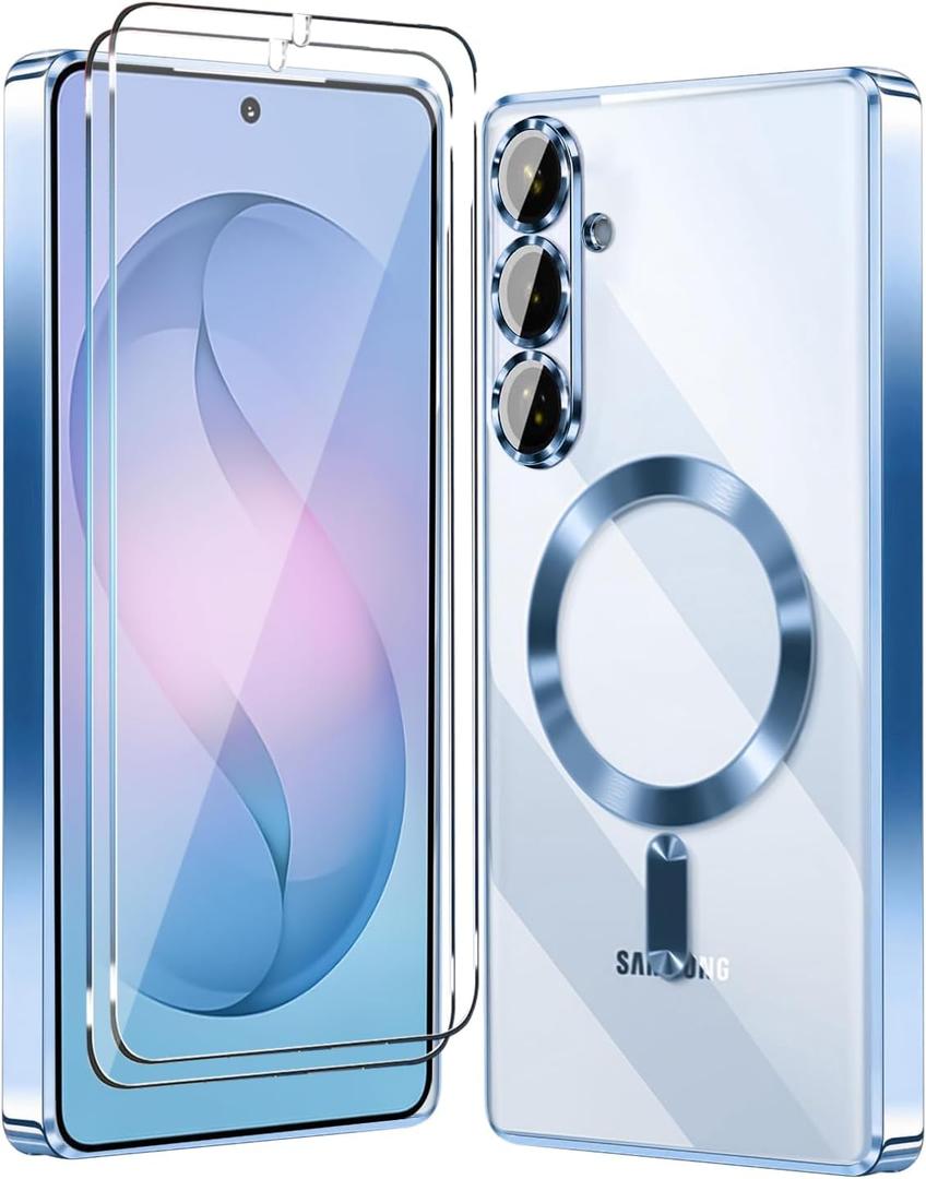 Magnetic Glossy Case for Samsung Galaxy S26, S26 Phone Case Clear Luxury with Screen Protector X2 & Camera Protector [Compatible with MagSafe],Shockproof Cover for Samsung S 26-Blue