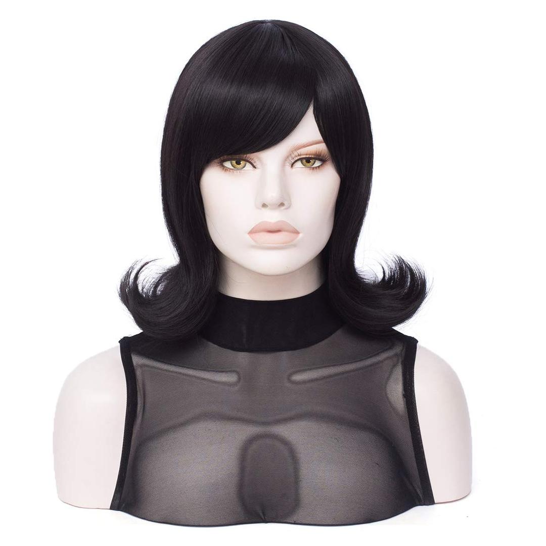 FVCENT Short Straight Side Bang Flip Out Shoulder Length Women Costume Wig (Black)