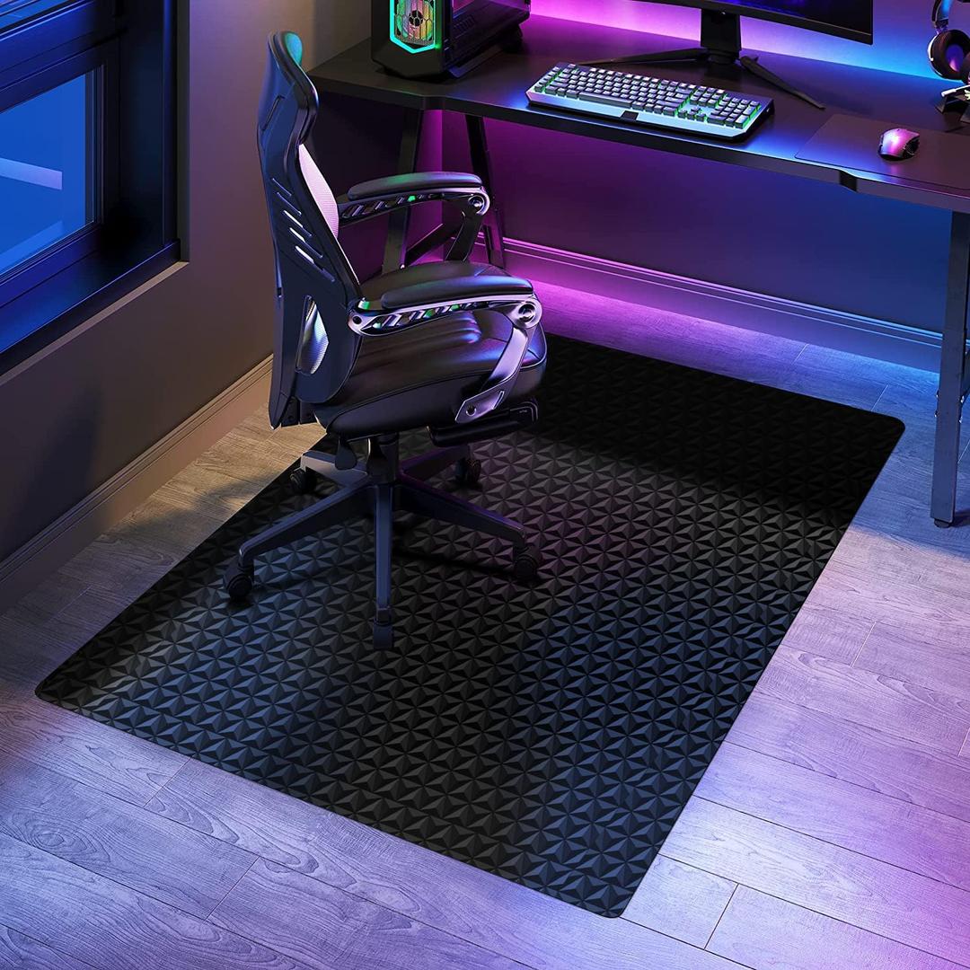 SALLOUS Chair Mat for Hard Floors, 47"x36" Office Chair Mat for Hardwood Floor, Multi-Purpose Hard Floor Protector Computer Desk Mat for Home Office, Non-Slip Vinyl Floor Mat for Gaming Chairs (Black) (Black (3d Hexagram Pattern))