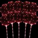 LED Balloons Light Up, 10 Pack LED Balloons with Sticks, 20 Inch Clear Bobo Balloon with Lights Helium Glow Bubble Lights for Party Supplies Valentines Decor (Red)