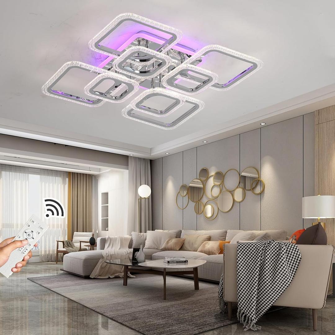 Modern Ceiling Light,Dimmable Living Room Lights Ceiling,8 Squares LED Kitchen Ceiling Light Fixture for Laundry Room,Hallway,3000-6000K,Chrome