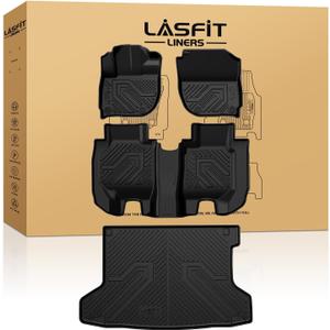 LASFIT Floor Mats & Cargo Mat for Honda HRV 2016-2022 (AWD Model), All Weather TPE Custom Fit HR-V Floor Liner Accessories, 1st & 2nd Row & Trunk Mat Full Set, Black (Not for FWD)
