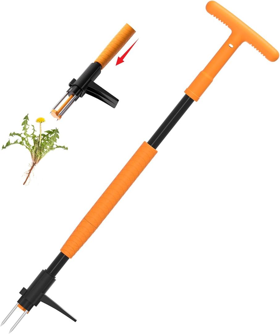 Weed Puller Tool, Fully Stand Up Weeding Tool With 3 Claws - Zero Bending and Back Saver, Effortless and Efficient Weed Remover, Durable and Lightweight Weeder, Ideal for Effortless Weed Removal (Yellow)