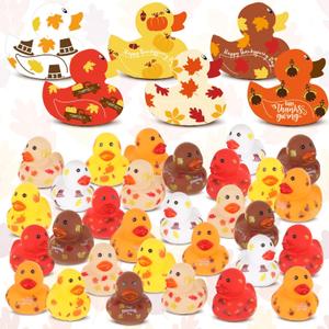 Lenwen 100 Pcs Thanksgiving Turkey Rubber Ducks Bulk 2 Inch Fall Duckies for Friendsgiving Thankful Dinner Party Activity Supplies Table Decorations