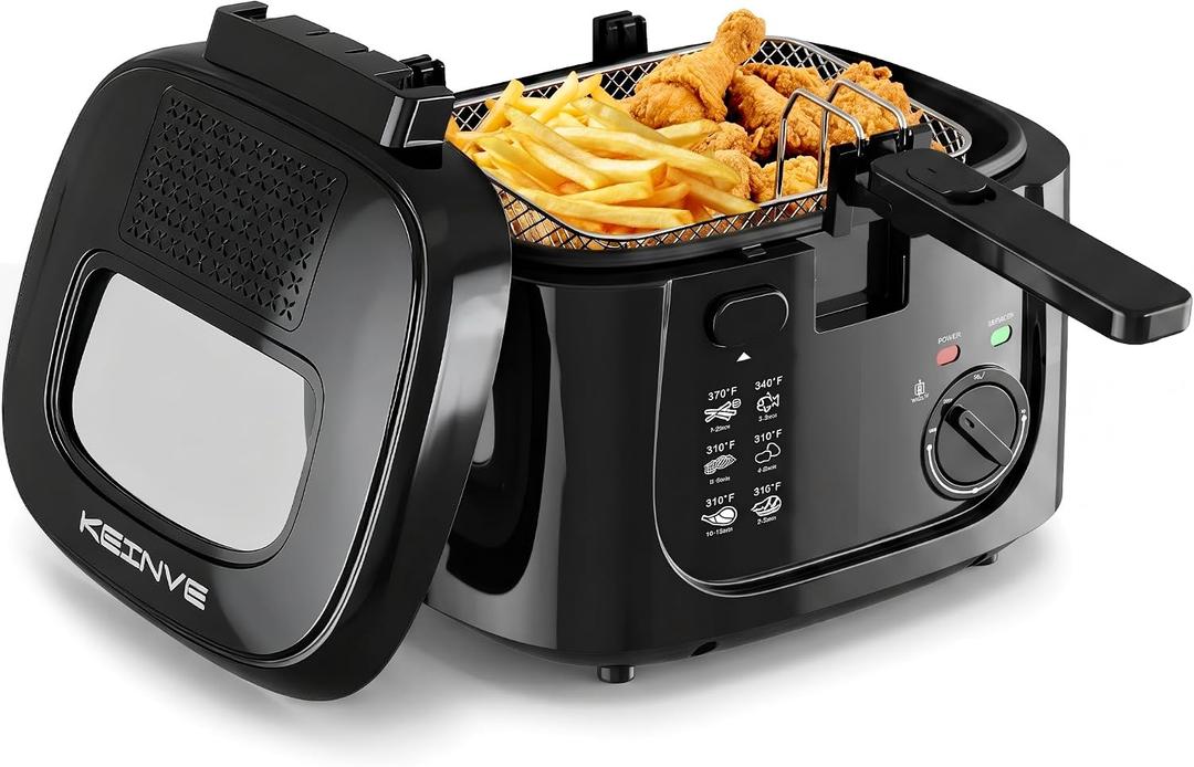 KEINVE 2.5L Electric Deep Fryer with Basket for Home Use, Black
