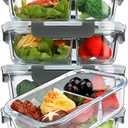 M MCIRCO [5-Pack,36 Oz] Glass Meal Prep Containers 2 Compartments Portion Control with Upgraded Snap Locking Lids Glass Food Storage Containers, Microwave, Oven, Freezer and Dishwasher (4.5 Cups)