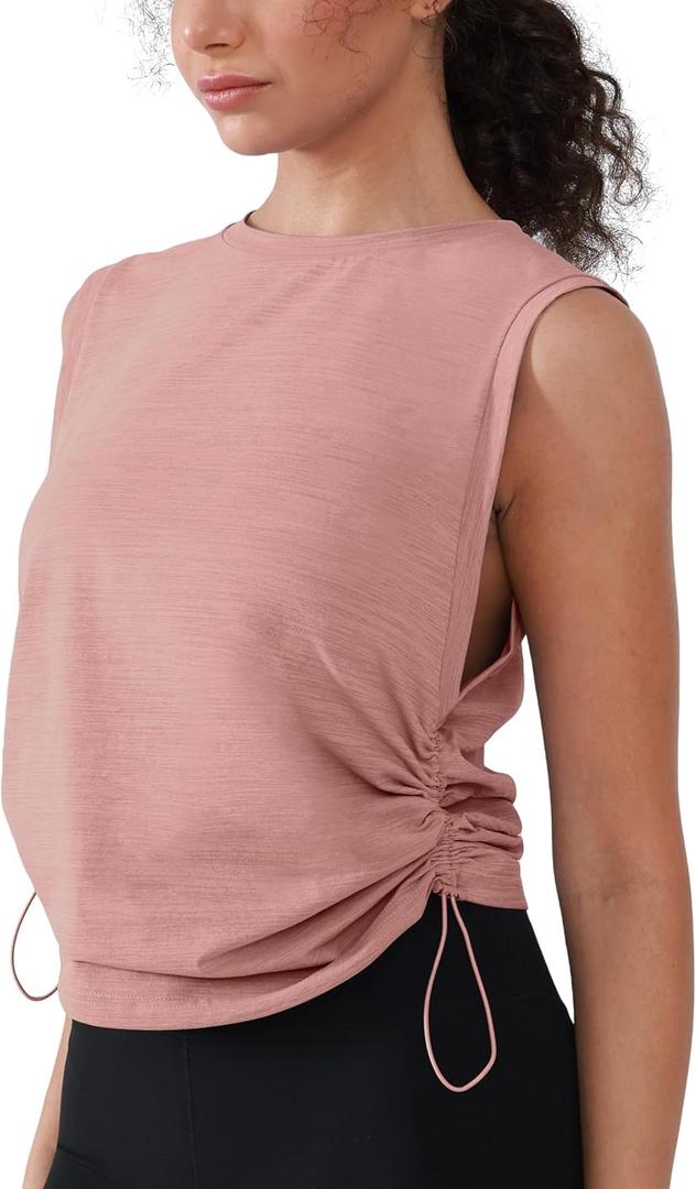 Women's Workout Tank Tops 2025 Summer Yoga Shirts Athletic Top Gym/Running Cropped Tank Tops (Pink, L)