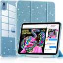 Lainergie Case for iPad (A16) 11th Generation 11-inch 2025, iPad 10th Generation 10.9-inch 2022, Cute Glittering Sparkly Shockproof Cover with Sparkly Crystal Clear Back and Pencil Holder, Blue