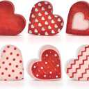 6 Pcs Valentine's Day Wooden Heart Table Signs Red Wood Table Centerpiece Block Valentine Decorations Indoor Vintage Tiered Tray Decor for Home Office Desk Shelf Mantel Love Wedding Anniversary Party (Large, pink)