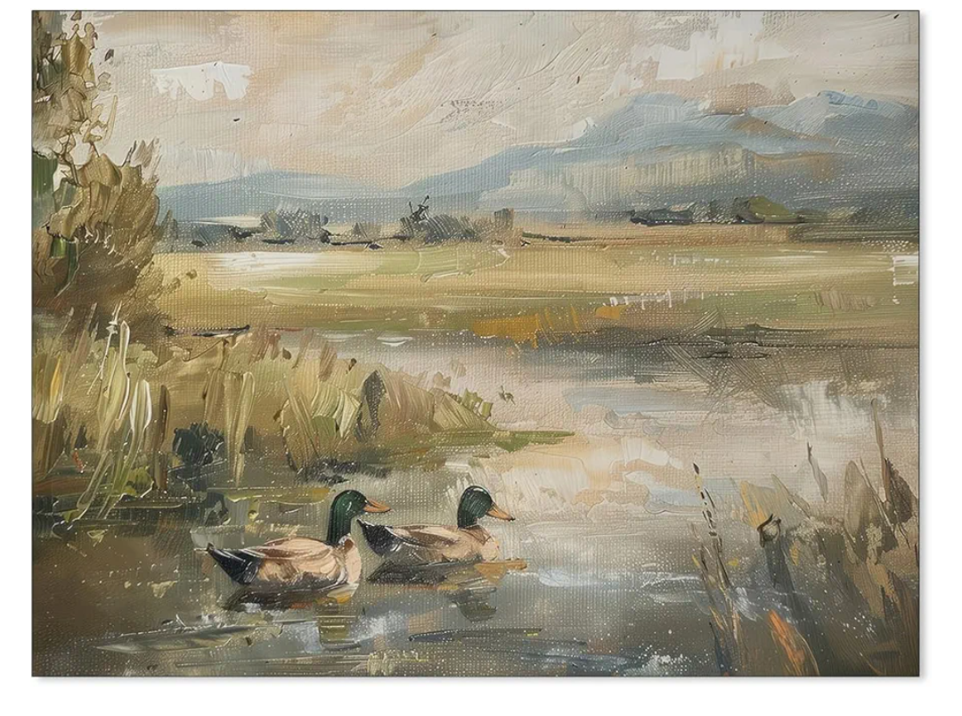 Haitunone Mallard Duck Pond Poster Animal Farmhouse Canvas Wall Art Vintage Duck Painting Oil Painting Bird Hunter Gift for Rustic Cabin Nursery Wall Decor 12x16 inch
