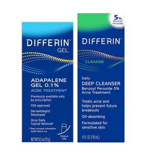 Differin Acne Skin Care Kit, Differin Gel Retinoid Acne Treatment for Face with 0.1% Adapalene & 5% Benzoyl Peroxide Face Wash & Body Wash, Designed for Pimple and Acne Prone Skin (2 Count (Pack of 1))