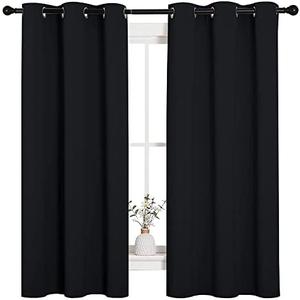 NICETOWN Halloween Pitch Black Solid Thermal Insulated Grommet Blackout Curtains/Drapes for Bedroom Window (2 Panels, 42 inches Wide by 63 inches Long, Black)