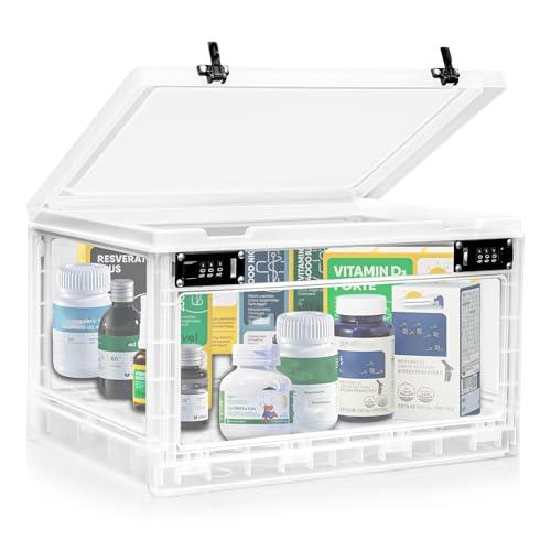 Large Medicine Lock Box with Dual 3-Digit Combination Locks, 24L Lockable Storage Box for Medication, Snacks, Phone, and Electronics - BPA-Free Organizer Bin for Home, Office, Fridge, and Safety