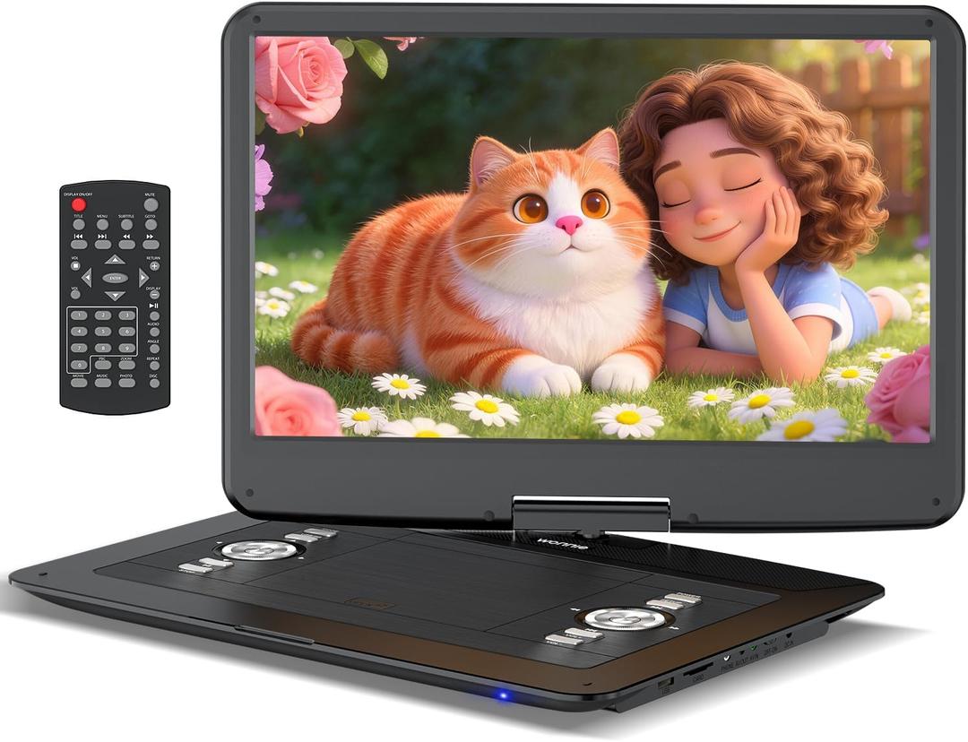 WONNIE 18" Portable DVD Player with 15.6" HD Swivel Screen, 6 Hours Rechargeable Battery, Large DVD Player Portable Support MP4, MKV Video & USB/SD Card/Sync TV, High Volume Speaker, All Regions
