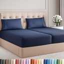 Split King Size 5 Piece Sheet Set - Comfy Breathable & Cooling Sheets - Hotel Luxury Bed Sheets for Women & Men - Deep Pockets, Easy-Fit, Soft & Wrinkle Free Sheets - Navy Blue Oeko-Tex Bed Sheet Set