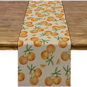 Pudodo Orange Citrus Table Runner Little Cutie Themed Birthday Baby Shower Spring Summer Party Kitchen Dinning Home Decoration (13" x 120")