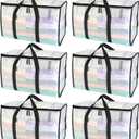 BALEINE 6-Pack Oversized Moving Bags with Reinforced Handles, Heavy-Duty Storage Tote for Clothes, Moving Supplies (Clear, 6-Pack)