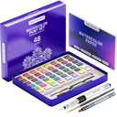 ARTISTRO Watercolor Paint Set – 48 Vivid Colors in Portable Box, Including Metallic & Fluorescent Shades – Travel Art Kit for Artists, Hobbyists & Painting Lovers (Premium Home)