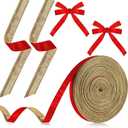 Yuxung 25 Yards x 5/8 Inch Christmas Velvet Ribbon for Gift Wrapping Metallic Silver Crushed Velvet Ribbon for Bows Making Wreath Decoration(Red, Gold)