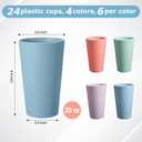 24 Pcs Unbreakable Plastic Cups Set, 20 oz Reusable Plastic Cups, Stackable Water Tumblers, Drinking Cup for Kitchen, Outdoor, BPA-free, Dishwasher Refrigerator and Microwave Safe (20 oz, 4 Colors)