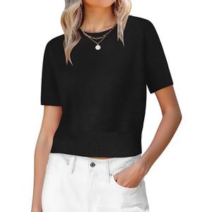 ANRABESS Womens Short Sleeve Sweaters Cropped Crew Neck Business Casual Lightweight Sweater Tops 2026 Spring Summer Outfits, Medium