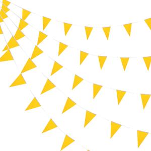 Consummate 100 Feet Yellow Pennant Banners Flags String Hanging Triangle Bunting Flags for Grand Opening, Kids Birthday, Party Decorations,60 Pcs
