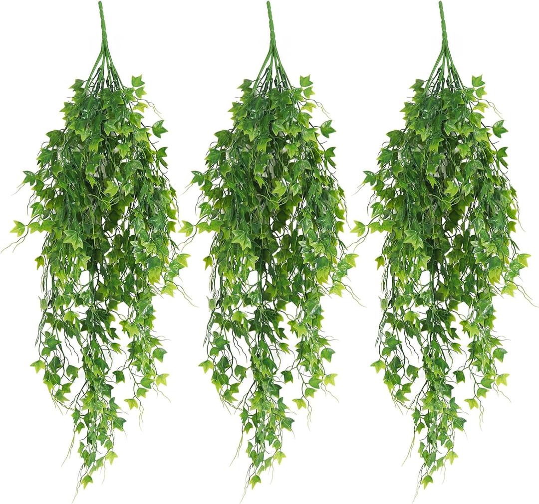 RECUTMS Artificial Plant Faux Plant Ivy Greenery Fake Hanging Plants Faux Greenery Plant Fake Ivy Leaf UV Resistant for Indoor Home Decor Outdoor Garden Yard Porch Wall Decoration 3 PacksGreen