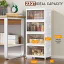 4 Tier Storage Bins with Lids, 23QT Stackable Closet Organizers and Storage with Wheels, Collapsible Storage Boxes, Foldable Plastic Storage Containers for Home, Office, Dorm Room-White
