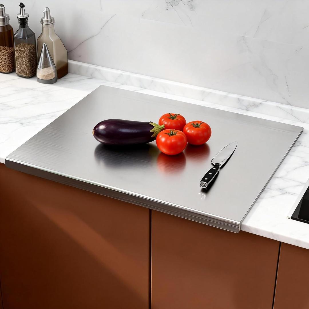 Stainless Steel Cutting Board for Kitchen - Large Steel Chopping Counter Cutting Boards with Lip - Heavy Duty Countertop Baking Boards for Meat, Fruits, Vegetables, Bread (15.7 X 11.8 inch)