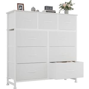 OLIXIS 9 Drawers Storage Organizers Units, Closet Organizers and Storage for Clothes, Fabric Storage Drawer for Living Room, Chest of Dresser in 39.4" D x 11.8" W x 39.9" H, White
