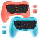 RHOTALL 2 Pack Comfort Hand Grips for Switch 2 Controllers, Ergonomic Grips Compatible with Switch 2 joycons, Anti Slip and Wear-Resistant, 4 Thumb Caps - Blue+Orange