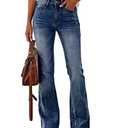 Koinshha Womens High Waisted Jeans Flare Stretch Boyfriend Casual Bootcut Denim Pants Tall Size 8 A Dark Blue