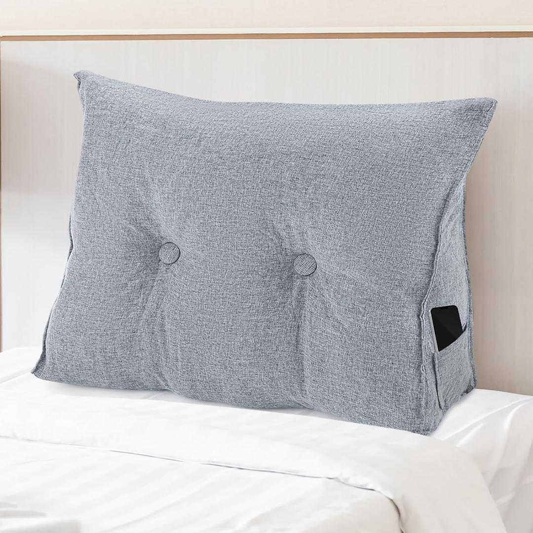Wenqik Wedge Pillow Small Triangular Headboard Bed Reading Backrest Back Support Long Pillow with Removable Cover for Dorm Room Supplies Housewarming Gift(Gray) (Small (24 x 20 x 8 Inch))