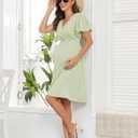 AISWI 2024 Summer Maternity Nursing Dress Pockets Baby Shower Wedding Guest Pregnancy Short Ruffle Sleeves A-line Midi (Green, M)