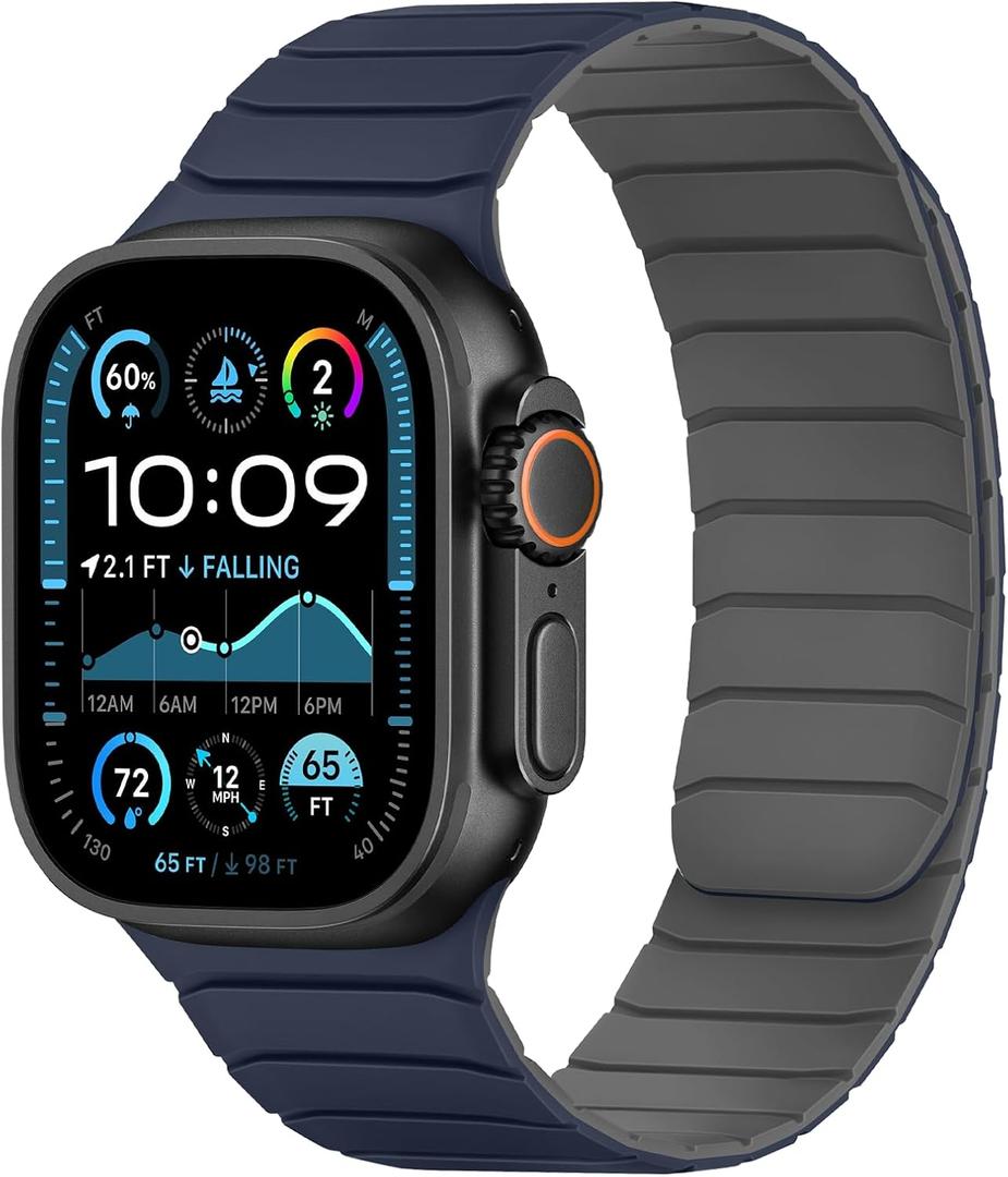 Tasikar Magnetic Bands Compatible with Apple Watch 49mm 46mm 45mm 44mm 42mm Soft Silicone Replacement Loop Wristband for iWatch Ultra 3 2 1 SE Series 11 10 9 8 7 6 5 4 3, Dark Blue-Grey