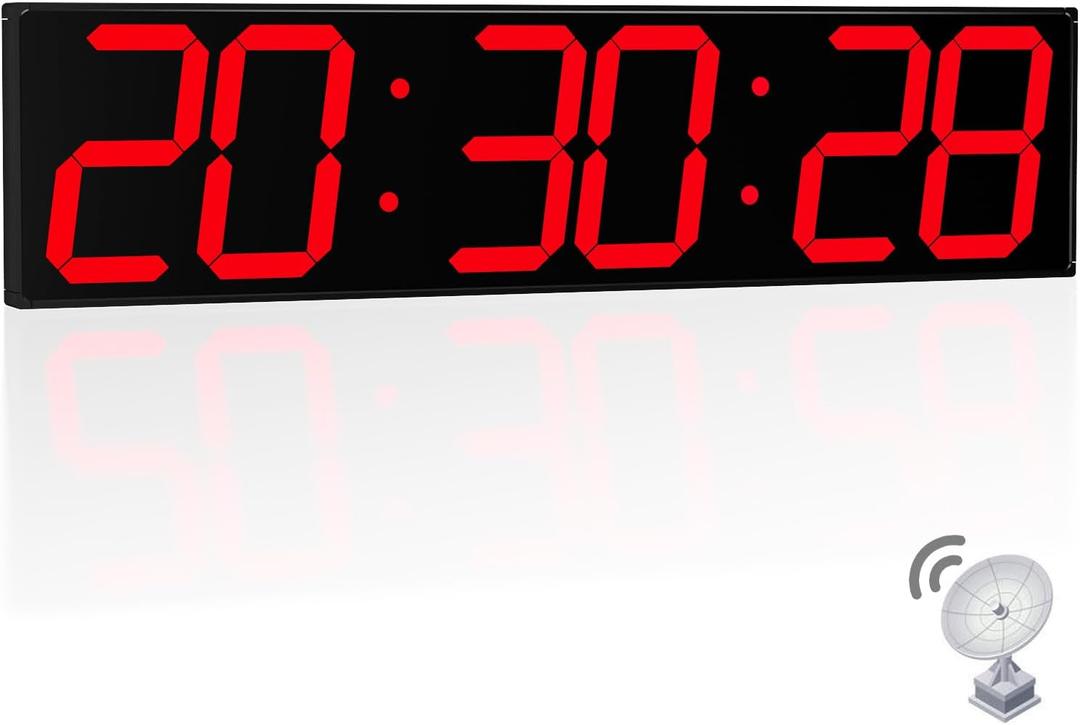 CHKOSDA 28.4''Large Digital Wall Clock,Automic Digital Clock with Alarm,Clendar and Termperature,Auto Time Sync with Easy Operation, Big Timer with Countdown and Countup (Red)