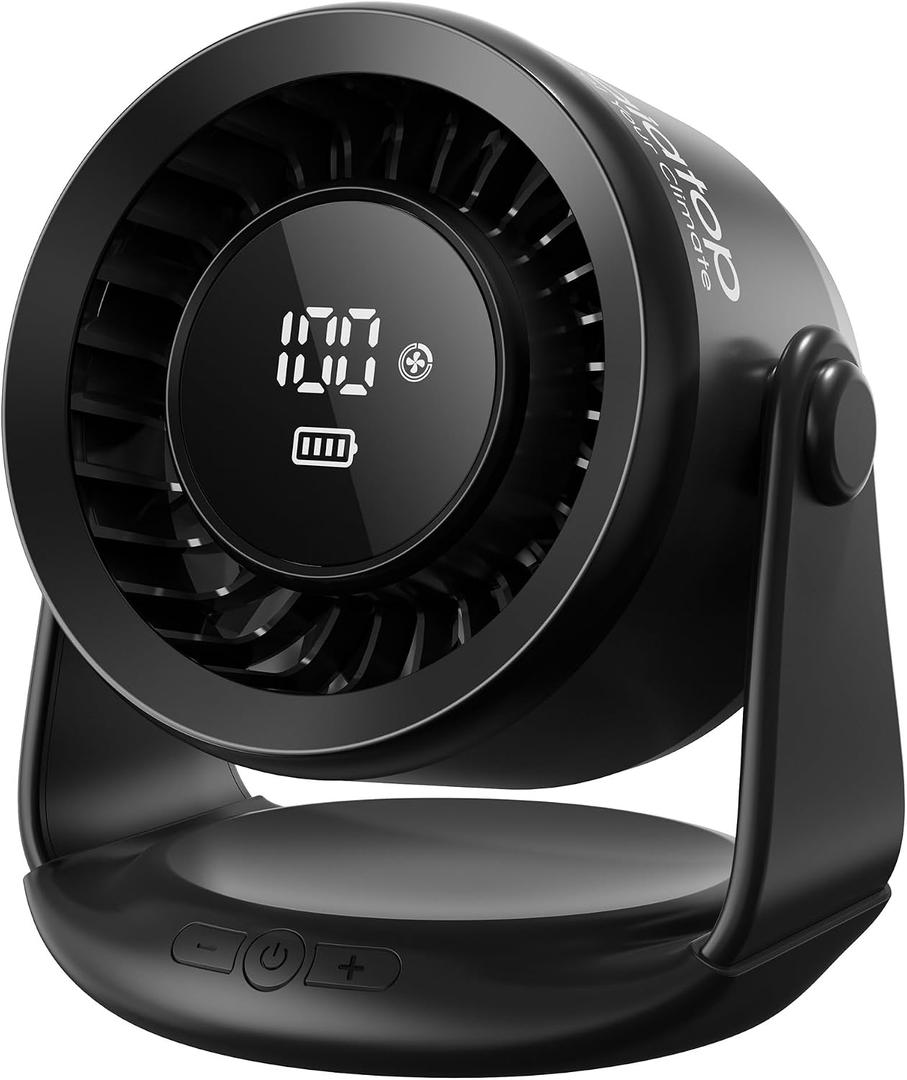 Gaiatop Rechargeable Desk Fan, 5 Speeds Ultra Quiet Bedroom Fan with LED Display, 110 Tilt, 7.7 In USB-C Desktop Fan for Dorm Office Room Home Office, Black, Medium