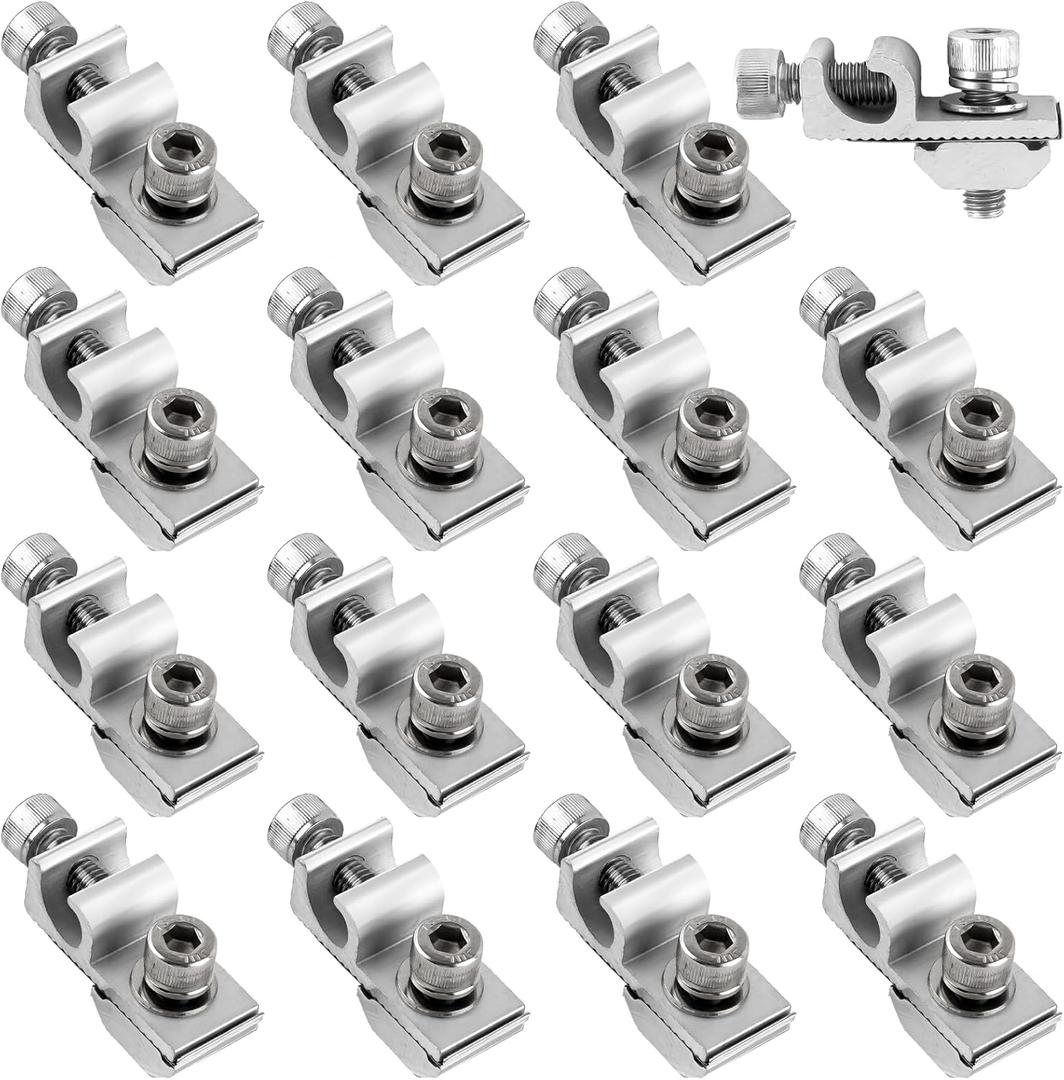 16 Pcs Solar Panel Grounding Lugs, Stainless Steel, Silver, Mount Bracket, Solar Grounding Clips