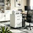 File Cabinet With Lock, 3 Drawer Wood Rolling Filing Under Desk for Home Office, Storage Fits Letter/A4 Size, Mobile Printer Stand, White, 15.5 inches x 26 inches x 15.5 inches