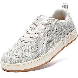 STQ Casual Shoes for Women Trendy Lace Up Sneakers Comfortable Breathable Mesh Knit Business Shoes Beige Size 9