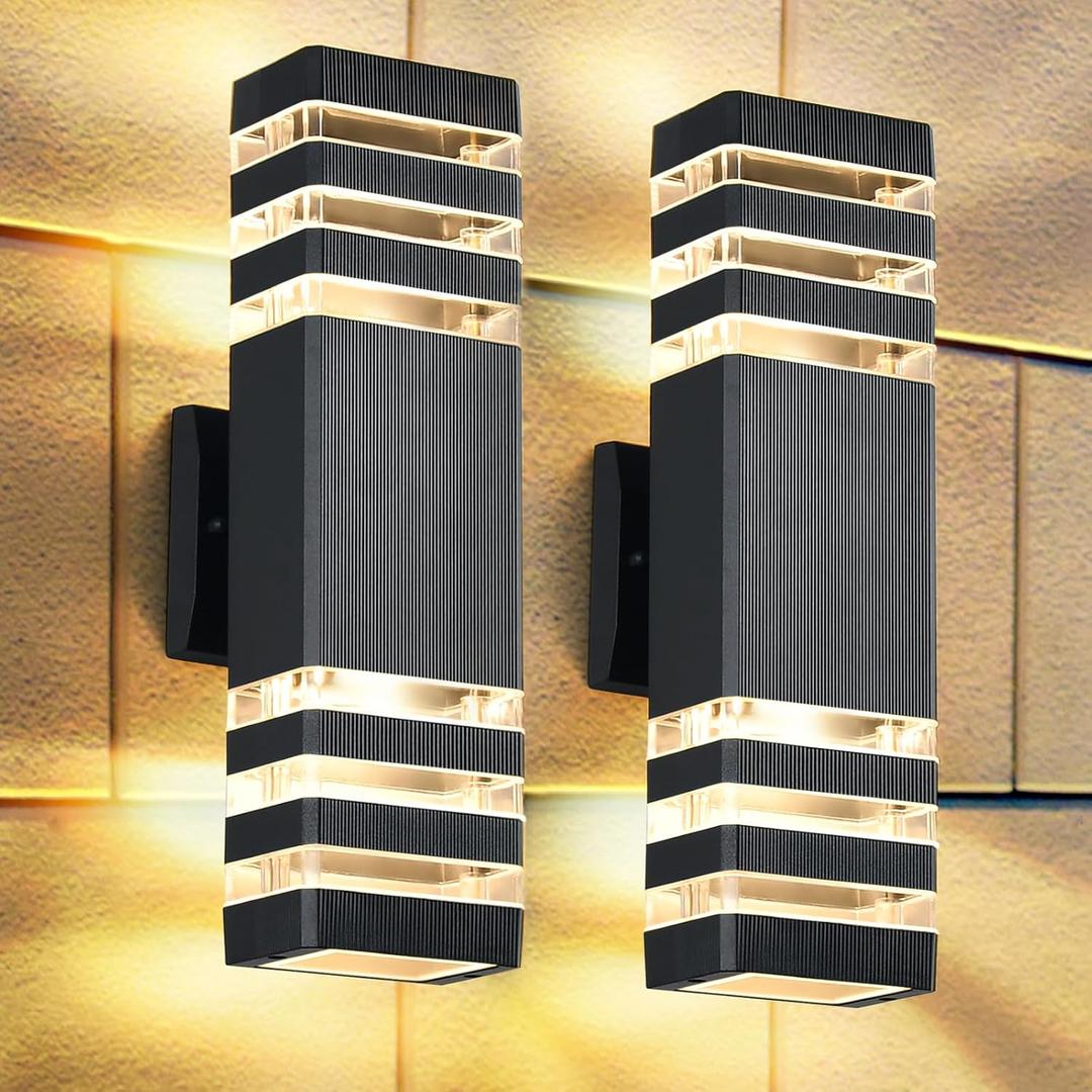 DASTOR 2 Pack Outdoor Wall Lights, Modern Outdoor Light Fixture Wall Mount Outside Lights for House, Waterproof Aluminum Up and Down Exterior Lights for Porch Patio Garage, 3 Layer-2 Pack