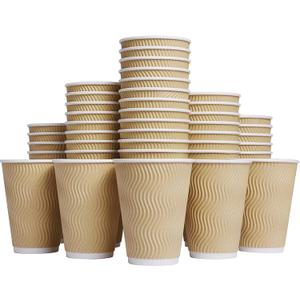 Hot Paper Cups_12 oz Disposable Insulated Corrugated Sleeve Ripple Wall Paper Cup 100 pcs,12oz Cups for DrinkHot Coffee Cups (Brown)