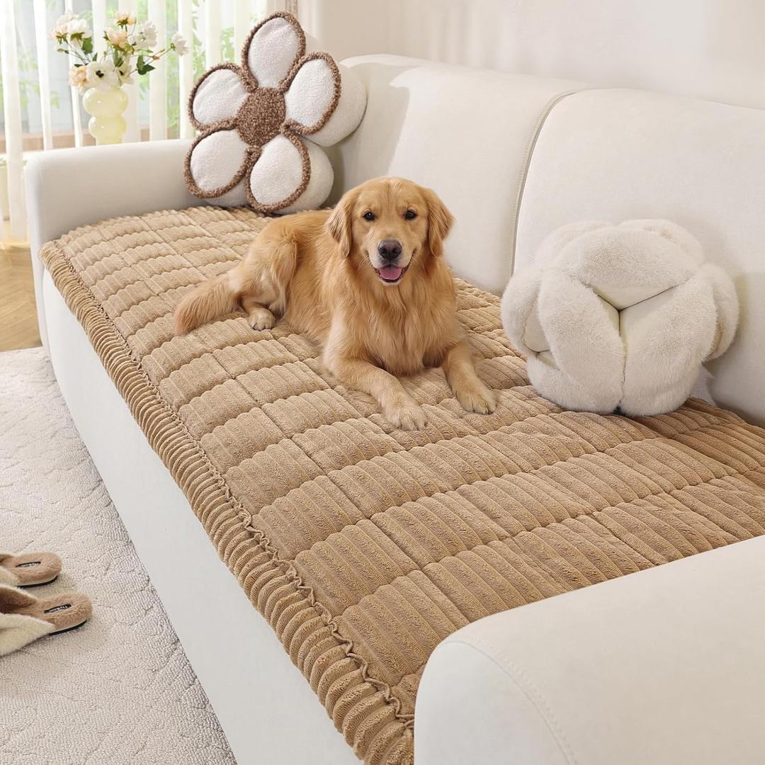 OstepDecor Washable Couch Cover for Dogs, Thick Pet Friendly Sofa Covers, Soft Couch Protector, Paw Cart Sofa Slipcovers, Cushion Protector for Leather, Sectional, Loveseat (27.6" x 47.2", Khaki)