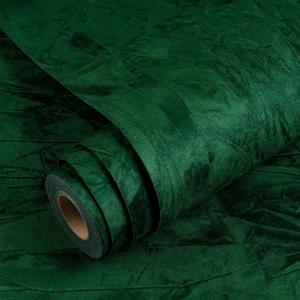 Yenhome 30"X118" Emerald Green Wallpaper Green Peel and Stick Wallpaper Self Adhesive Felt Fabric Wallpaper Green Contact Paper for Cabinets Velvet Flocking Liner Green Walpaper for Bedroom Wall Paper